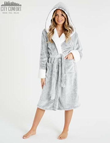 CityComfort Bademantel Damen Flauschig, Morgenmantel Damen mit Kapuze, Damen Geschenke, Hausmantel Damen, Dressing Gown Women, S-XL (Grau, M) - 3