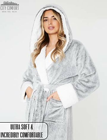 CityComfort Bademantel Damen Flauschig, Morgenmantel Damen mit Kapuze, Damen Geschenke, Hausmantel Damen, Dressing Gown Women, S-XL (Grau, M) - 4