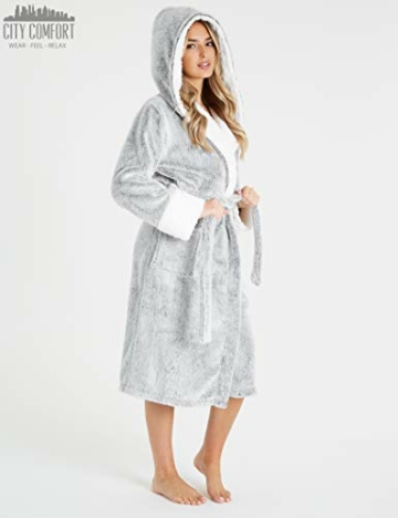 CityComfort Bademantel Damen Flauschig, Morgenmantel Damen mit Kapuze, Damen Geschenke, Hausmantel Damen, Dressing Gown Women, S-XL (Grau, M) - 5