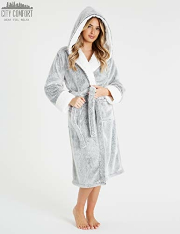 CityComfort Bademantel Damen Flauschig, Morgenmantel Damen mit Kapuze, Damen Geschenke, Hausmantel Damen, Dressing Gown Women, S-XL (Grau, M) - 6