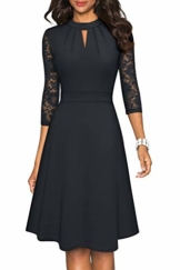 HOMEYEE Damen Elegant Hollow Out Spitzenärmel Swing Plissee Party Cocktailkleid A234 (M, Schwarz) - 1