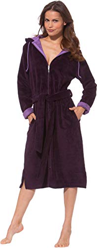 Morgenstern Bademantel Damen Reißverschluss Kapuze Burgund L - 1