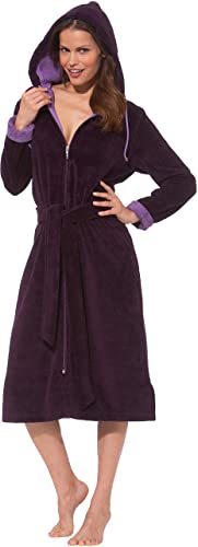 Morgenstern Bademantel Damen Reißverschluss Kapuze Burgund L - 2