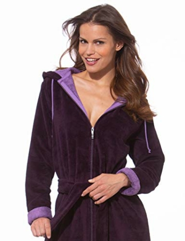 Morgenstern Bademantel Damen Reißverschluss Kapuze Burgund L - 5