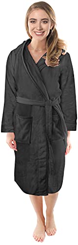 NY Threads Damen Morgenmantel aus Fleece mit Kapuze - Plüsch und Kuscheliger Bademantel für Frauen (Dunkelgrau, Medium) - 4