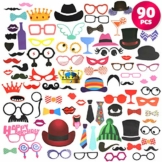 90 Stück Foto Requisiten Party Deko für Karneval, Hochzeit, Geburtstag, Weihnachtsparty als Photo Booth Props - Gewöhnliche Fotos in Wunderschöne Erinnerungen mit Lustigen Photobooth Accessoires - 1