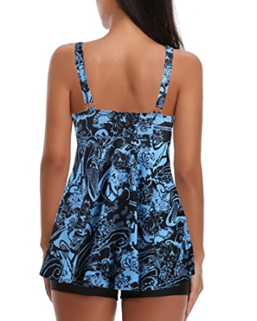 Adigaber Damen zweiteilig Badeanzug Push up Bademoden bauchweg Tankini Set mit Hot Pants Drucken Badeanzug Bikini Sportlich - 3
