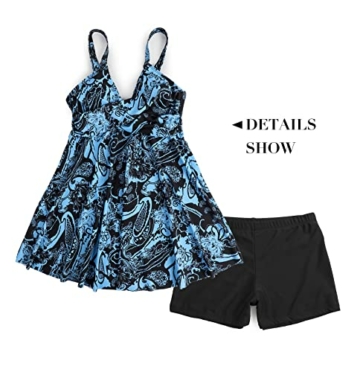 Adigaber Damen zweiteilig Badeanzug Push up Bademoden bauchweg Tankini Set mit Hot Pants Drucken Badeanzug Bikini Sportlich - 4