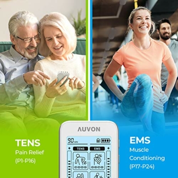 AUVON 4 Kanäle TENS Gerät EMS Trainingsgerät für Schmerzlinderung Therapie mit 24 Modi Elektro Massagegerät, 10 Stücke 2