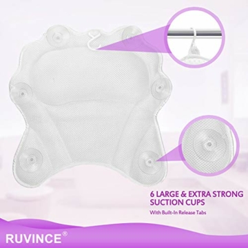 Badekissen RUVINCE Ergonomisches Luxus-Badewannenkissen mit Kopf-, Nacken-, Schulter- und Rückenstütze, 4D-Badekissen für die Badewanne mit 6 leistungsstarken Saugnäpfen, passend für alle Badewannen - 4
