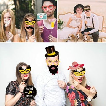 BETESSIN 36 Stücke Foto Requisiten Hochzeit Fotobox Accessoires Deutsche Sprüche Photo Booth Partybrillen Fotoboxzubehör für Hochzeit JGA Partydeko - 5