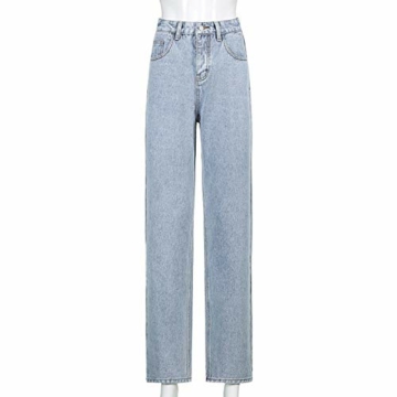 Briskorry Damen Baggy Jeans Y2K Style Jeanshose mit Hoher Taille, Gerade Jeanshose mit Weitem Bein, Mode Loose Flare Bleistift-Jeanshose Schlagjeans, Freizeithose Boyfriend Jeans (Blau4, S) - 3