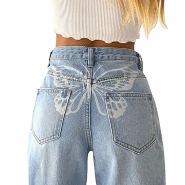 Briskorry Damen Baggy Jeans Y2K Style Jeanshose mit Hoher Taille, Gerade Jeanshose mit Weitem Bein, Mode Loose Flare Bleistift-Jeanshose Schlagjeans, Freizeithose Boyfriend Jeans (Blau4, S) - 1