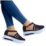 Closed Toe Damen Sportschuhe Schuhe Espadrille Wedges Sommer Geschlossener Zeh Runde Zehen Freizeitschuhe Halbschuhe Slippers Strandsandalen Elegant Plateau Schuhe Bootsportschuhe (Schwarz, 38) - 1