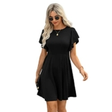 DIDK Damen A Linie Kleid Elegant Sommerkleid Schmetterlingsärmel Freizeitkleid Kielang Swing Stretchy Kleider Schwarz S - 1