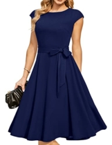 DRESSTELLS Kleid übergröße Damen 1950er Vintage Retro Cocktailkleid Rockabilly Faltenrock Kleider Midilang Navy 2XL - 1