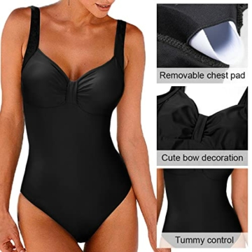 heekpek Badeanzug Damen Push up Vintage Badebekleidung Damen Bauchweg Sport Badeanzüge Frauen mit Bügel Figurformend Badeanzug Tribal Print Gepolsterte Große Größen Bademode, Schwarz, L - 2