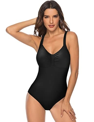 heekpek Badeanzug Damen Push up Vintage Badebekleidung Damen Bauchweg Sport Badeanzüge Frauen mit Bügel Figurformend Badeanzug Tribal Print Gepolsterte Große Größen Bademode, Schwarz, L - 4