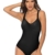 heekpek Badeanzug Damen Push up Vintage Badebekleidung Damen Bauchweg Sport Badeanzüge Frauen mit Bügel Figurformend Badeanzug Tribal Print Gepolsterte Große Größen Bademode, Schwarz, L - 4