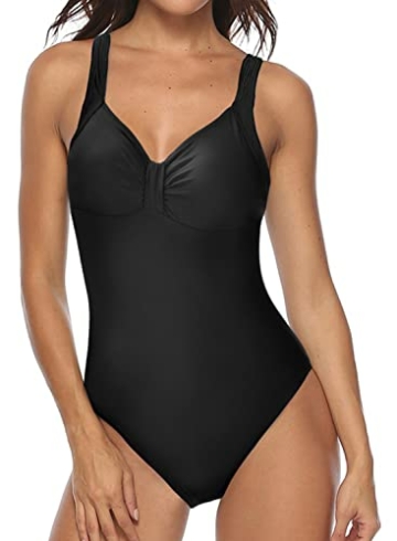 heekpek Badeanzug Damen Push up Vintage Badebekleidung Damen Bauchweg Sport Badeanzüge Frauen mit Bügel Figurformend Badeanzug Tribal Print Gepolsterte Große Größen Bademode, Schwarz, L - 1
