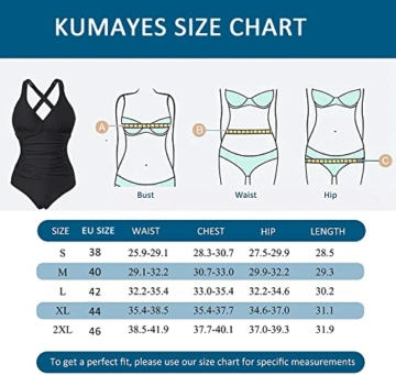 KUMAYES Damen Badeanzug Monokini Bauchweg Schlankheits Badeanzug V Ausschnitt Badebekleidung Bauchweg Bademode Swimsuit (L, Schwarz) - 6
