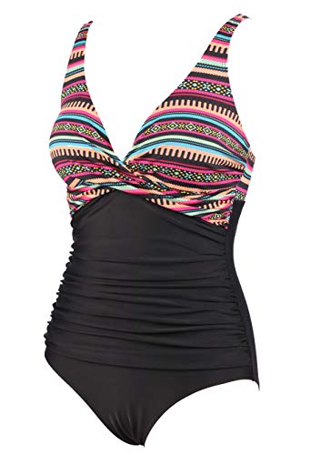 LA ORCHID Laorchid einteiliger Badeanzug bademode v Ausschnitt Damen Badeanzug bauchweg Push up Bademode Swimsuit high Waist Schwimmanzug Böhmen Streifen XXXL - 2