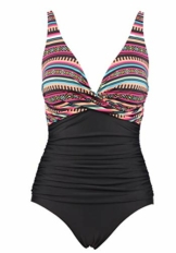 LA ORCHID Laorchid einteiliger Badeanzug bademode v Ausschnitt Damen Badeanzug bauchweg Push up Bademode Swimsuit high Waist Schwimmanzug Böhmen Streifen XXXL - 1