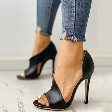 LLDG Damen Sandaletten High Heels mit Pfennigabsatz Zarte Sommerschuhe mit offenen Zehen Elegante Slingback Sandalen Partyschuhe, Peep-Toe, Pantoletten, rückenfrei, Stiletto, Kleid Schuhe Abendschuhe - 3