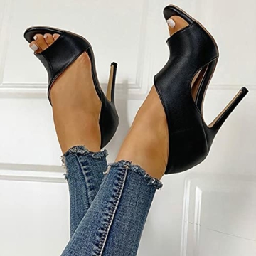 LLDG Damen Sandaletten High Heels mit Pfennigabsatz Zarte Sommerschuhe mit offenen Zehen Elegante Slingback Sandalen Partyschuhe, Peep-Toe, Pantoletten, rückenfrei, Stiletto, Kleid Schuhe Abendschuhe - 4