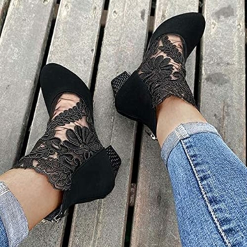 LLDG Damen Stiefeletten High Heels Chelsea Boots Absatz Atmungsaktive Mesh Ankle rutschfest Kurzschaft Retro Knöchel Stiefel Biker wasserdichte Combat Mode Outdoor Boots, Schwarz, 36 EU - 6