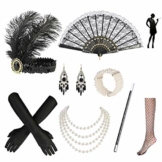 Nabance 20er Jahre Accessoires Gatsby Accessoires 1920s Kostüm Damen Flapper Accessoires Set 20er Jahre Zubehör Set Retro Style Stirnband Set-8 Stück - 1