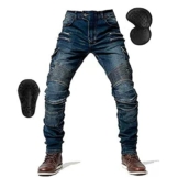 oFzimTo Motorrad-Jeanshose Für Herren, Sturzfeste Jeans Mit Geradem Bein Und 4 Arten Von Schutzausrüstung, Motorradhose Für Motorradrennfahrer (Blue,M) - 1