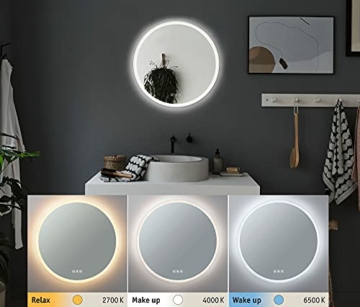 Paulmann 78952 HomeSpa LED Leuchtspiegel Mirra mit Touchschalter IP44 600mm White Switch rund incl. 1x21 Watt Badspiegel Spiegel, Weiß Wandspiegel 2700 K - 6500K - 2
