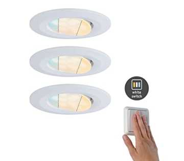 Paulmann 92999 LED Einbauleuchte HomeSpa Calla 3er-Set schwenkbar IP65 rund 90mm 30° 5,5W 520lm 230V White Switch Weiß rund Deckenspot Kunststoff 2700 K - 2
