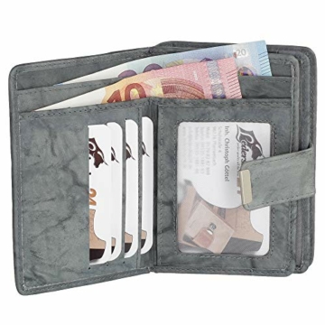 RFID Damen Leder Geldbörse Damen Portemonnaie Damen Geldbeutel - Farbe Grau - Geschenkset + exklusiven Ledershop24 Schlüsselanhänger - 2