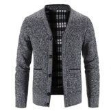 RYTEJFES Strickjacke Herren V-Ausschnitt Pullover ohne Kapuze Sweater Cardigan Feinstrick mit Taschen und Knopfleiste Winter Warm Wolle-gefüttert Wintermantel Winterjacken Übergangsjacke für Männer - 1