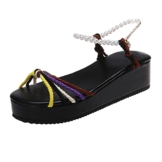 Sandalen Damen Elegant Flach Damenmode Sommer bunte geflochtene Riemen Perle Schnalle Plattform Keil Sandalen Hohe Schuhe Damen Absatz Schwarz Vorne Offen Absatz 5 Cm - 1