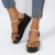 Sandalen Damen Elegant Flach Damenmode Sommer bunte geflochtene Riemen Perle Schnalle Plattform Keil Sandalen Hohe Schuhe Damen Absatz Schwarz Vorne Offen Absatz 5 Cm - 6