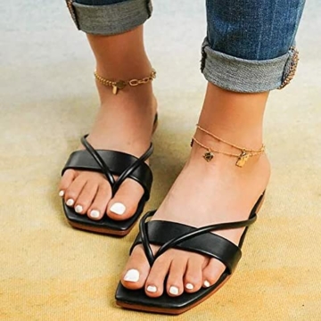 Sandalen Damen Sommer Schwarz Sandalen für Damen Lässige böhmische Strandschuhe minimalistische flache Zehentrenner Sandalen Hausschuhe Waldläufer Sandalen Damen Sommer - 9