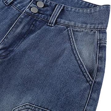 Sawmew Damen Low Waist Cargo Jeans Gerade Breites Bein Baggy Denim Hosen Y2k Indie Aesthetic Vintage Jeanshosen 90er Streetwear (Color : Blue, Size : M) - 7