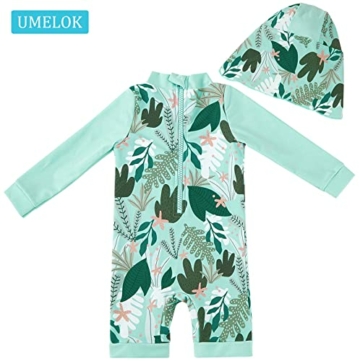 UMELOK Baby Badebekleidung UV Schutz 50+ Einteilige Badeanzug (Grüne Tropische Pflanzen,6-9 Monate/68-74cm) - 2