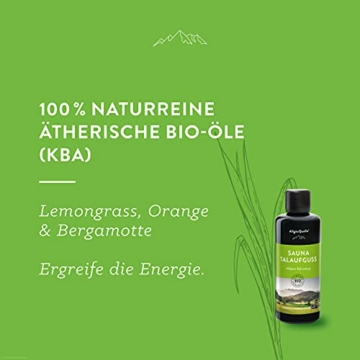 AllgäuQuelle® Saunaaufguss mit 100% BIO-Öle Erfrischung Lemongrass Orange Bergamotte (100ml). Natürlicher Sauna-aufguss m. ätherische Sauna-Öle im Aufguss-Mittel. Saunaöl naturrein und biologisch. - 4