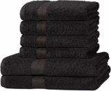 Amazon Basics Handtuch-Set, ausbleichsicher, 2 Badetücher und 4 Handtücher, schwarz, 100 Prozent Baumwolle 500g/m² - 1