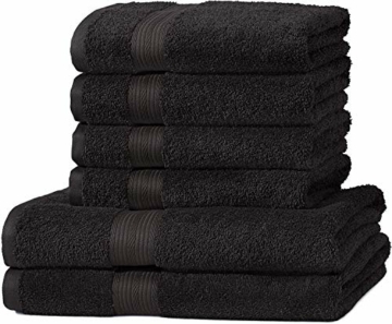 Amazon Basics Handtuch-Set, ausbleichsicher, 2 Badetücher und 4 Handtücher, schwarz, 100 Prozent Baumwolle 500g/m² - 1