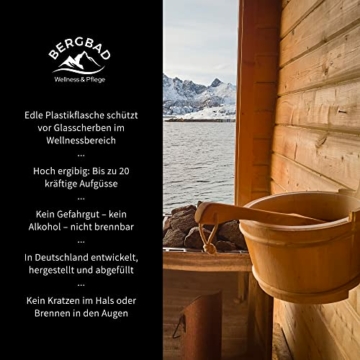 BERGBAD Saunaaufguss Set 4 x 250ml, wohltuendes, erfrischendes Sauna-Aufgussmittel ohne Alkohol - kein Gefahrgut, perfekt für Reisen oder sensible wie Heimsauna Umgebung da nicht brennbar - 3
