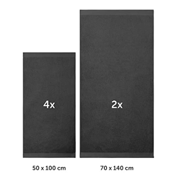 Blumtal Premium 6-TLG. Frottier Handtücher Set 2 Badetücher 70x140 + 4 Handtücher 50x100 - Oeko-Tex 100 Zertifiziert, besonders weich und saugstark, 100% Baumwolle, Anthrazit - 2