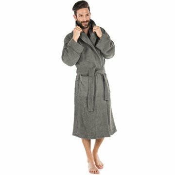 CelinaTex Bademantel Schalkragen oder Kapuze XL dunkel grau Baumwolle Saunamantel Damen Herren Frotteemantel Morgenmantel - 2