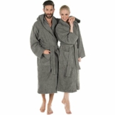 CelinaTex Bademantel Schalkragen oder Kapuze XL dunkel grau Baumwolle Saunamantel Damen Herren Frotteemantel Morgenmantel - 1