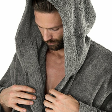CelinaTex Bademantel Schalkragen oder Kapuze XL dunkel grau Baumwolle Saunamantel Damen Herren Frotteemantel Morgenmantel - 3