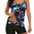 Durio Badeanzug Damen Bauchweg Frau Bademode Badeanzüge Tankinis Tankini mit Hotpants Badebekleidung Zweiteilig mit Streifen,Z Schwarz mit Blumen,EU 44 (Etikett XXL) - 1